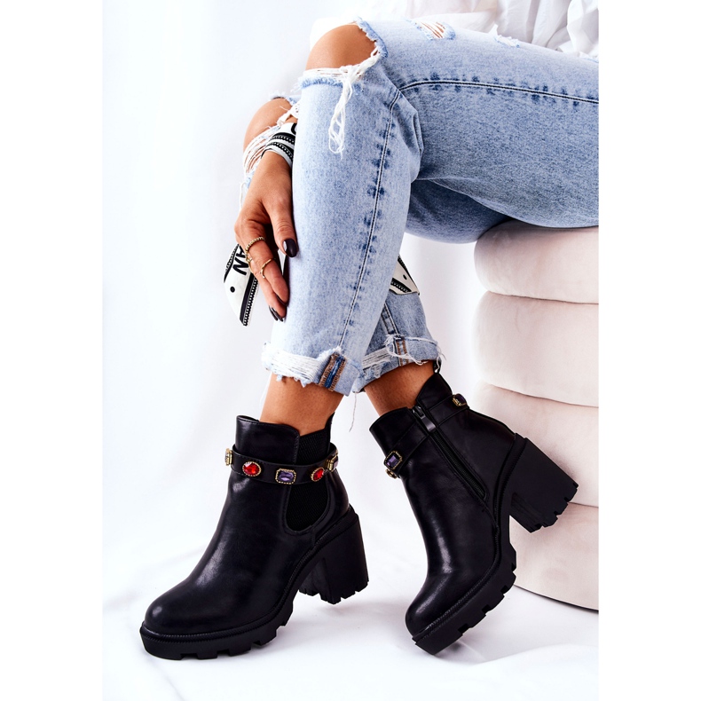 PS1 Bottes Pour Femmes En Cuir Sur Un Talon Avec Des Cristaux Noir Macbeth le noir 2