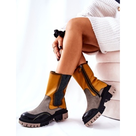 Bottes Hautes Cuir Maciejka Jaune-Gris 05141-07 beige noir doré 1