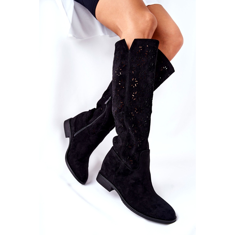 PG1 Bottes ajourées sur un coin noir caché Lara rouge 1