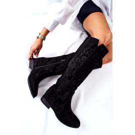 PG1 Bottes ajourées sur un coin noir caché Lara le noir rouge 4