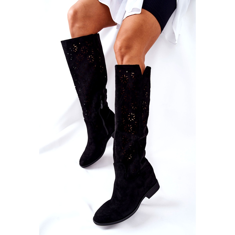 PG1 Bottes ajourées sur un coin noir caché Lara le noir rouge 6