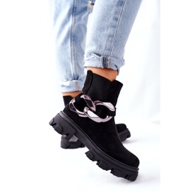 S.Barski Bottes isolées pour femmes, bottes de Chelsea noir avec un ornement 2