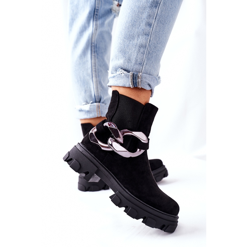S.Barski Bottes isolées pour femmes, bottes de Chelsea noir avec un ornement 2