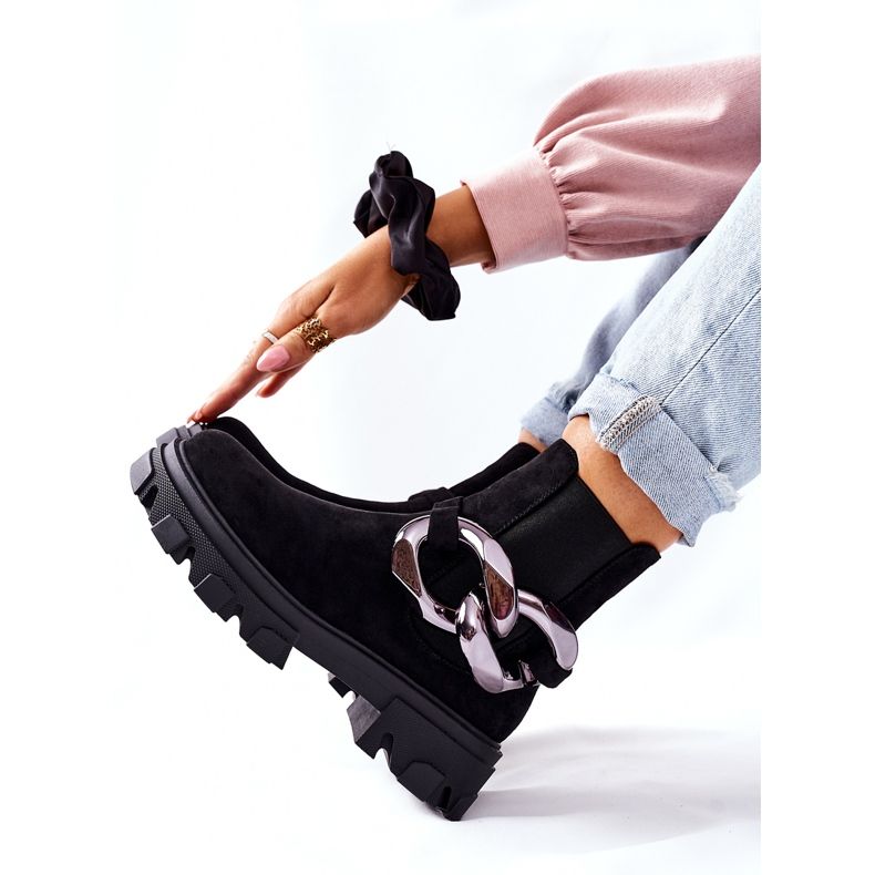 S.Barski Bottes isolées pour femmes, bottes de Chelsea noir avec un ornement 4