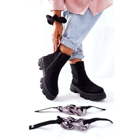 S.Barski Bottes isolées pour femmes, bottes de Chelsea noir avec un ornement 1