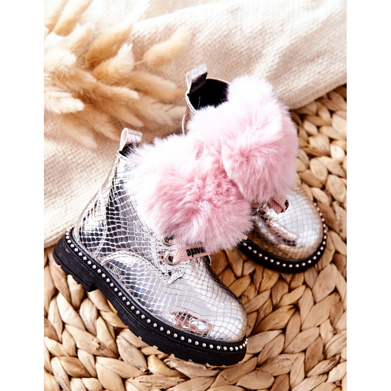 PA1 Bottines Chaudes Enfant Fourrure Silver Rosea argent 1