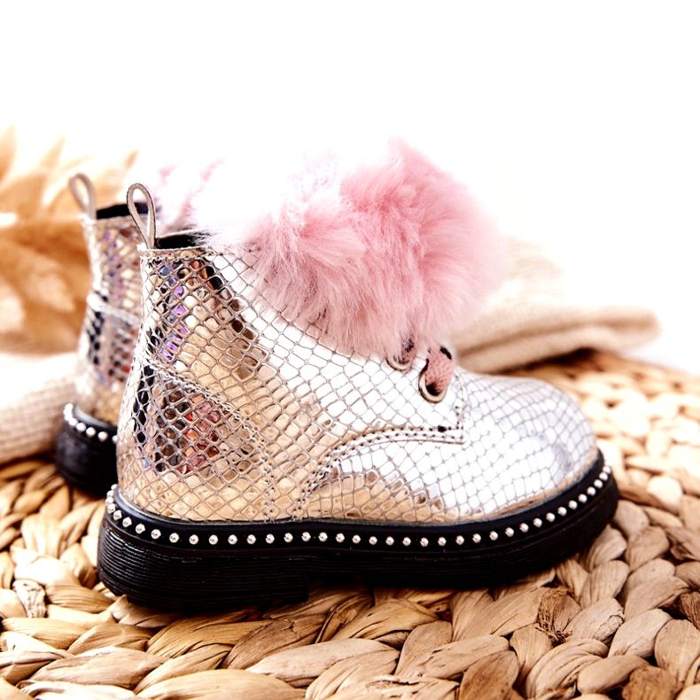 PA1 Bottines Chaudes Enfant Fourrure Silver Rosea argent 2