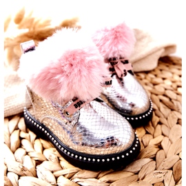 PA1 Bottines Chaudes Enfant Fourrure Silver Rosea argent 4