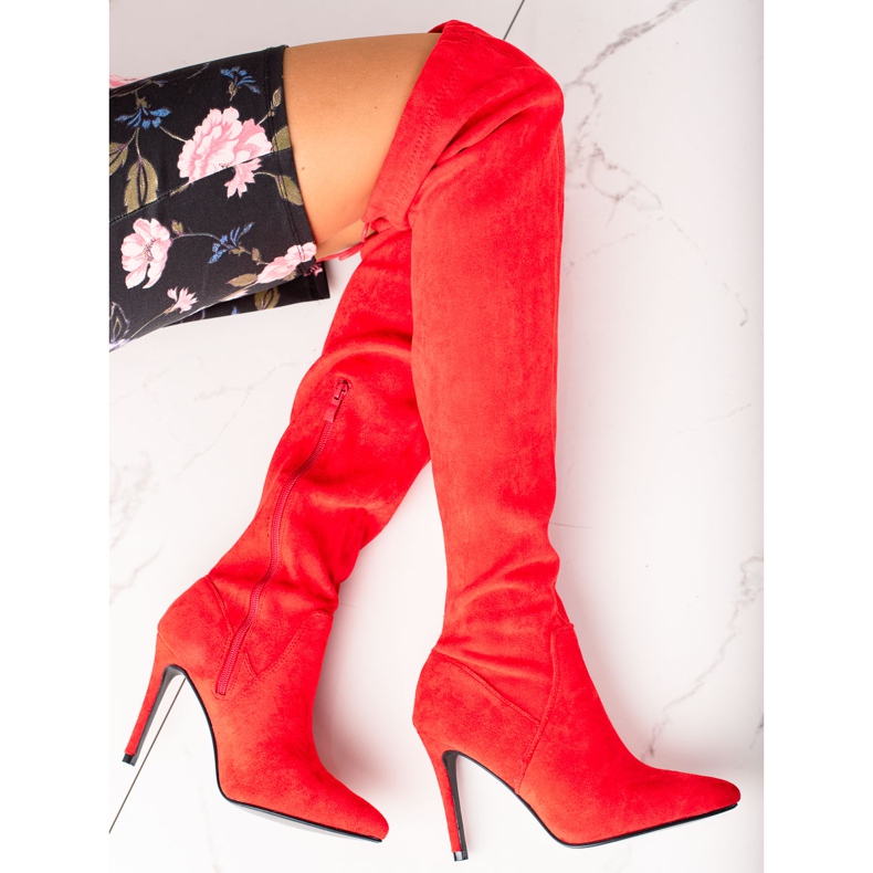 Small Swan Bottes en daim sur un talon haut rouge 2