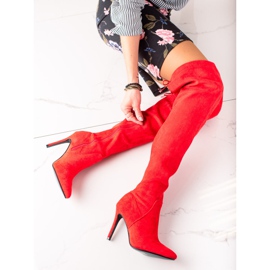 Small Swan Bottes en daim sur un talon haut rouge 3