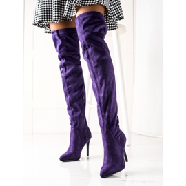 Small Swan Bottes en daim sur un talon haut violet 2