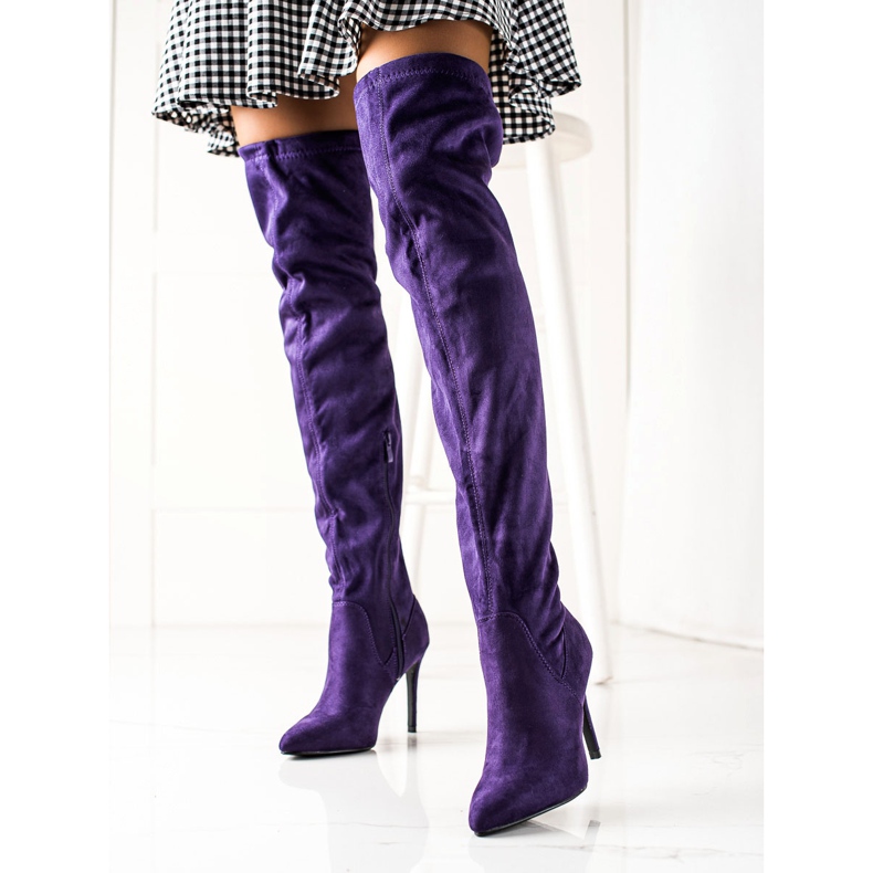 Small Swan Bottes en daim sur un talon haut violet 2