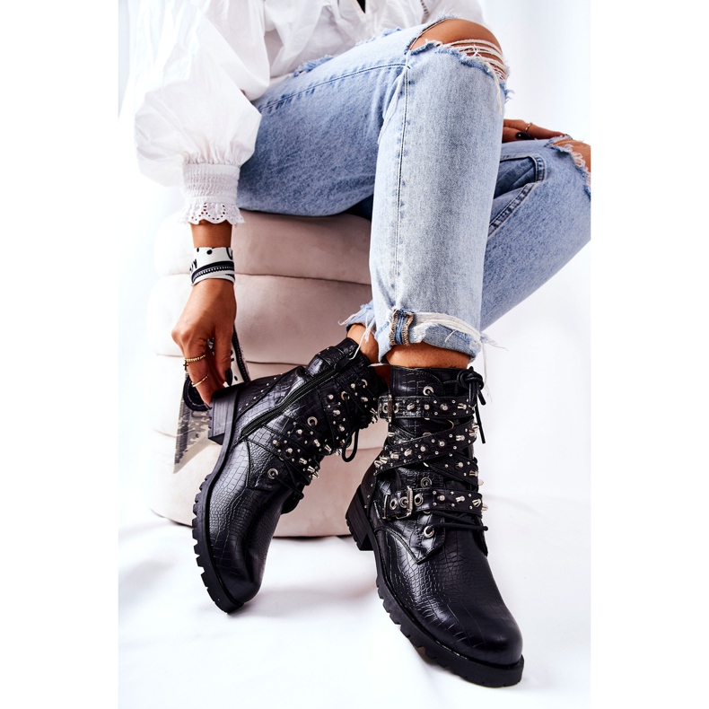 Bottines En Cuir À Rayures Motif Animal Noir Kepherine 1