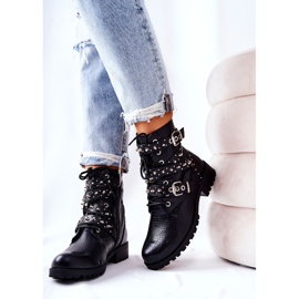 Bottines En Cuir À Rayures Motif Animal Noir Kepherine le noir 5