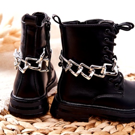 FR1 Bottes noires pour enfants avec chaîne 2