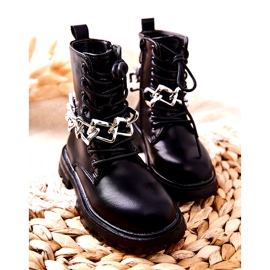 FR1 Bottes noires pour enfants avec chaîne 3