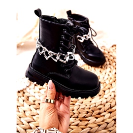 FR1 Bottes noires pour enfants avec chaîne 4