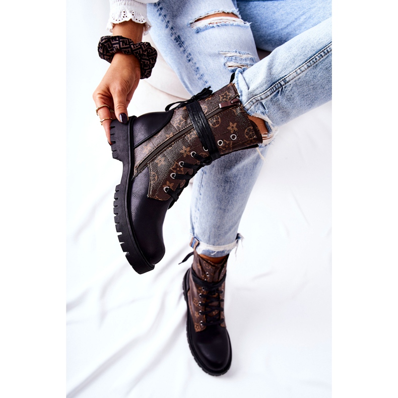 FJ1 Bottes en cuir marron et noir Lonevis brun le noir 2