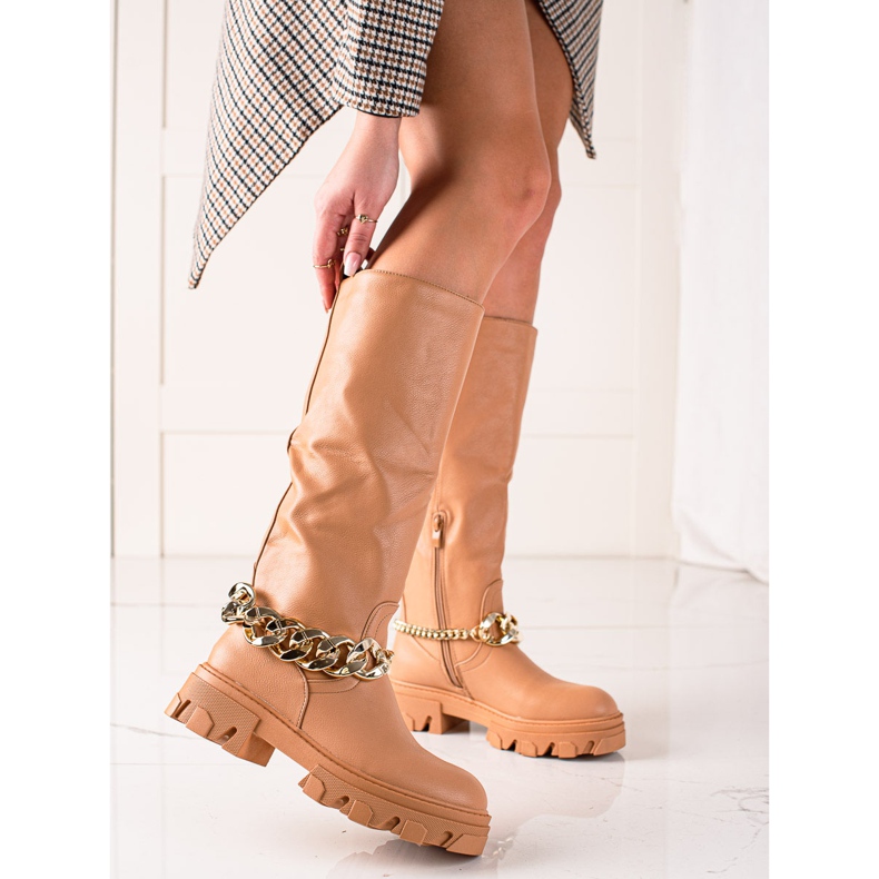 Seastar Bottes à la mode avec un ornement beige brun 1