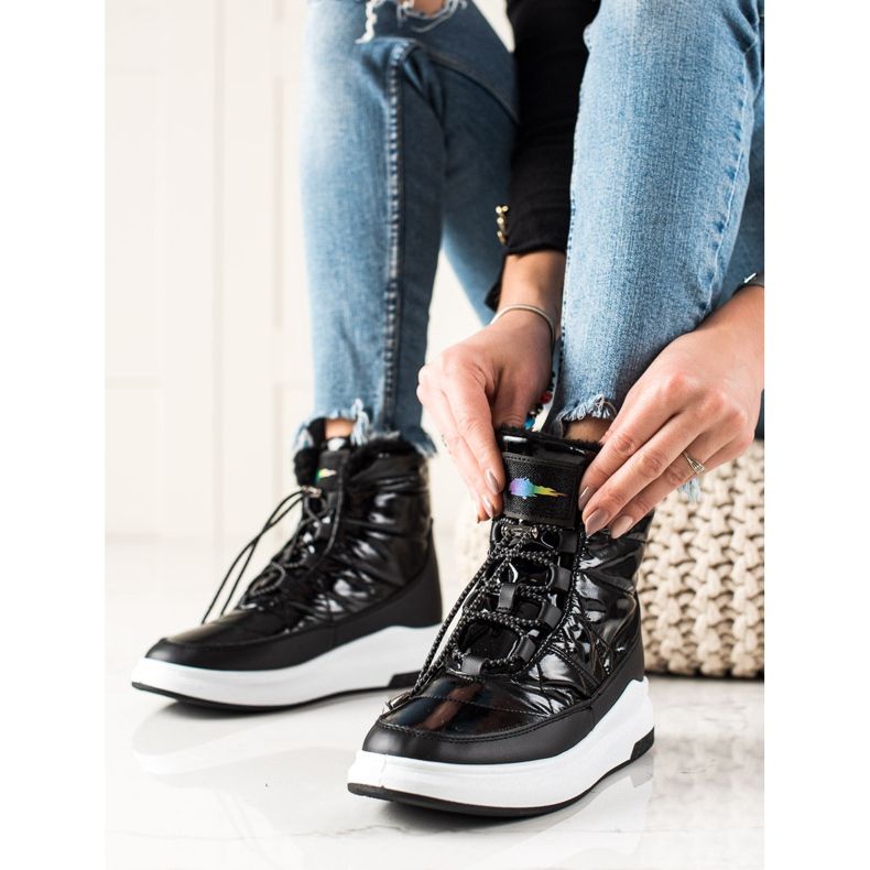 TRENDI Bottes de neige brillantes à la mode le noir 1