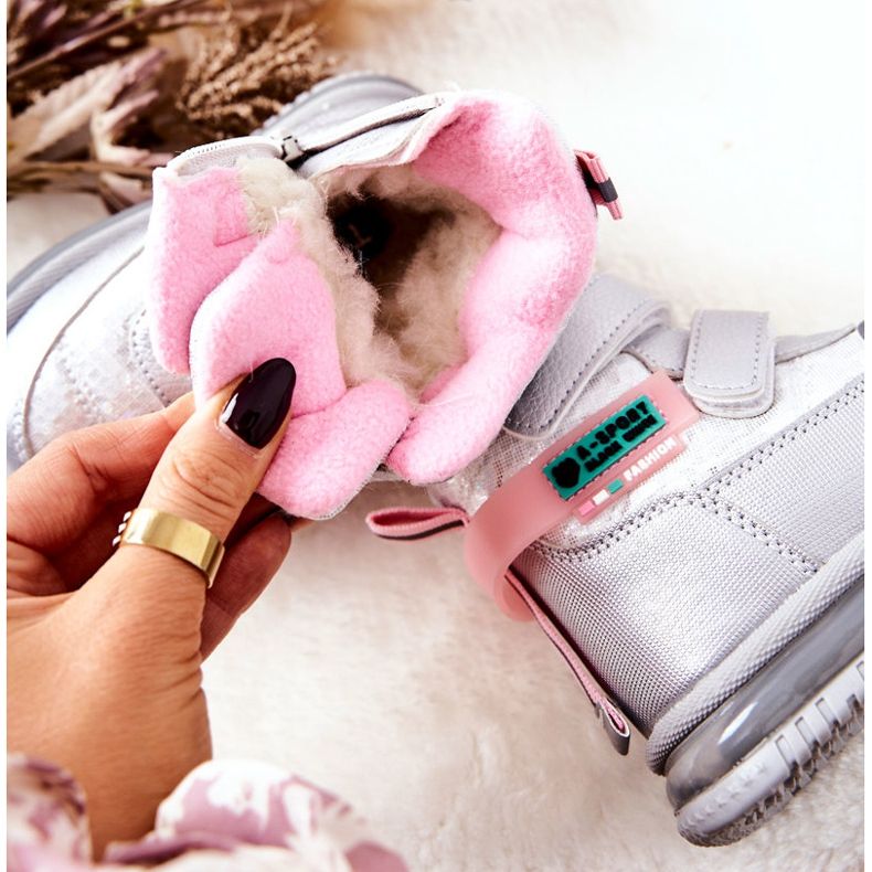 PJ2 Bottes de neige chaudes Bottes Hesiera argentées avec fermeture à glissière rose 1 PJ2 Bottes de neige chaudes Bottes Hesiera argentées avec fermeture à glissière rose 1