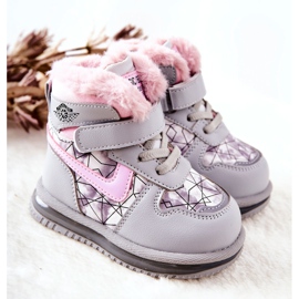 PJ2 Bottes de neige chaudes pour enfants gris et rose Shirinell 1