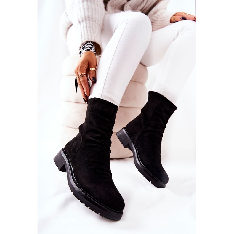 Bottes Hautes En Daim Froissé Noir Trisha le noir 1