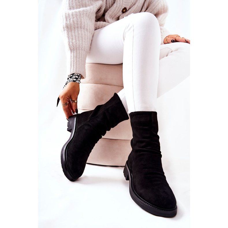 Bottes Hautes En Daim Froissé Noir Trisha le noir 2