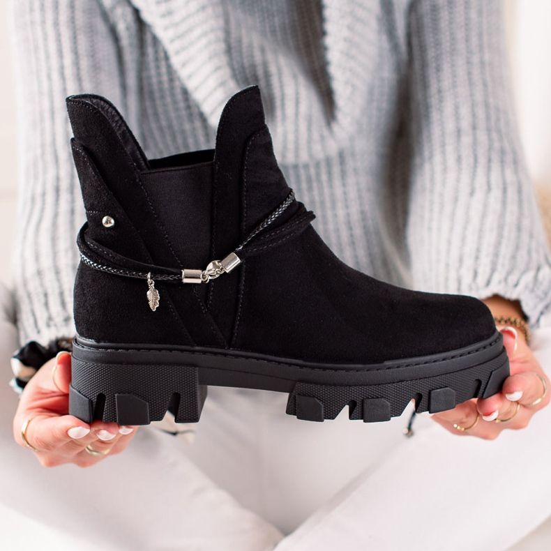 Goodin Bottines à enfiler à rayures décoratives le noir 1