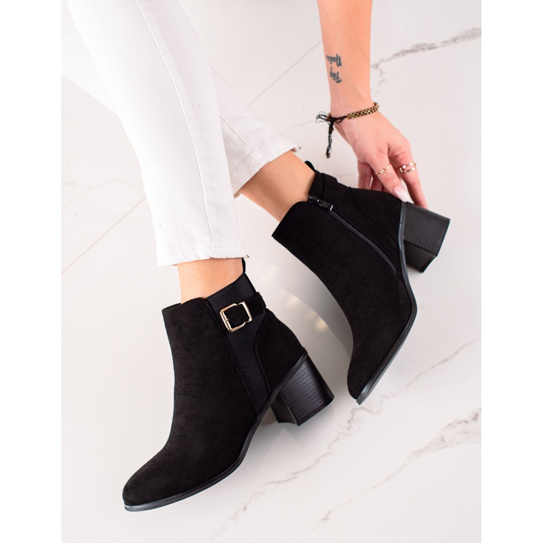 TRENDI Bottines classiques en daim à talons noir 1