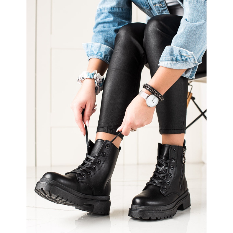 TRENDI Trappeurs noirs avec fermeture éclair 2