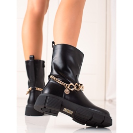 Gogo Bottes de travail à la mode avec chaîne le noir 3