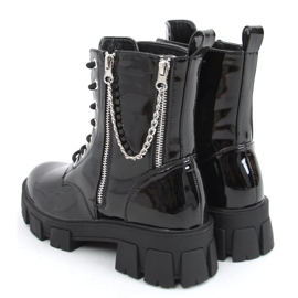 Bottines en cuir verni avec chaîne Mina Black noir 2
