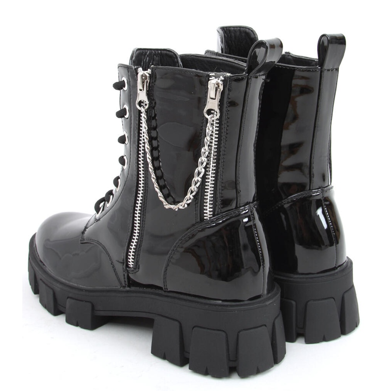 Bottines en cuir verni avec chaîne Mina Black noir 2