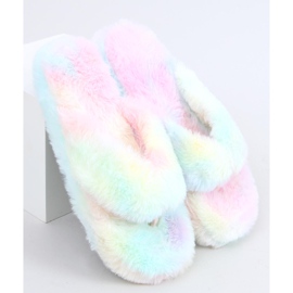 Chaussons en fourrure de lapin coloré bleu rose jaune 4
