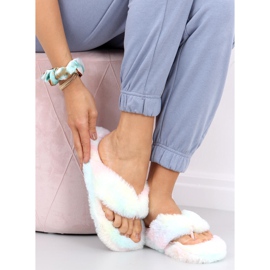 Chaussons en fourrure de lapin coloré bleu rose jaune 5