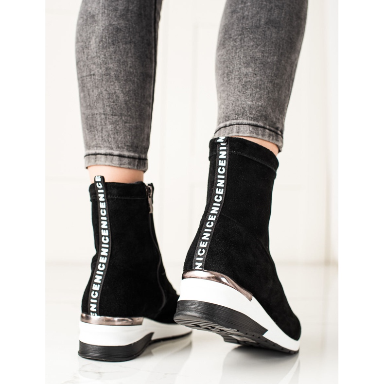 Goodin Bottes compensées en cuir noir 2