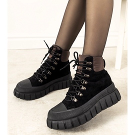 Chaussures pour femmes noires, isolées et à lacets de Calabresi brun 1