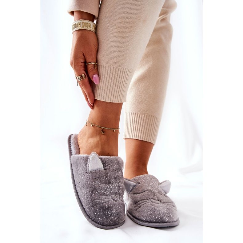 PE1 Chaussons chaton brillant avec oreilles Kaisy grises argent 1 PE1 Chaussons chaton brillant avec oreilles Kaisy grises argent 1