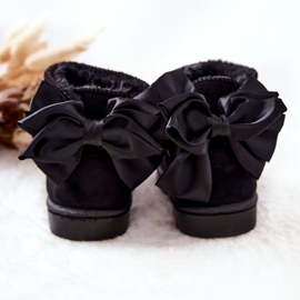 FR1 Bottes de neige chaudes pour enfants avec un nœud noir Snowis le noir 2