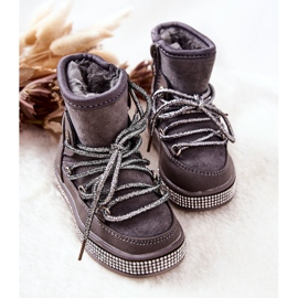 FR1 Bottes De Neige Enfant Grises Avec Cubic Zirconia Wellma 1