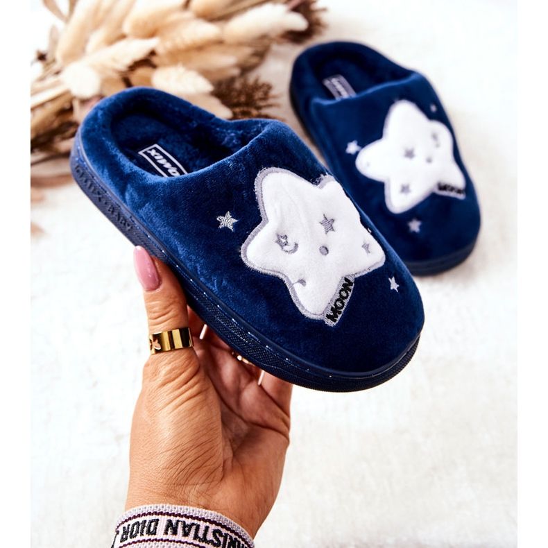 WJ1 Chaussons Chauds Enfant Bleu Marine Nella blanc 1