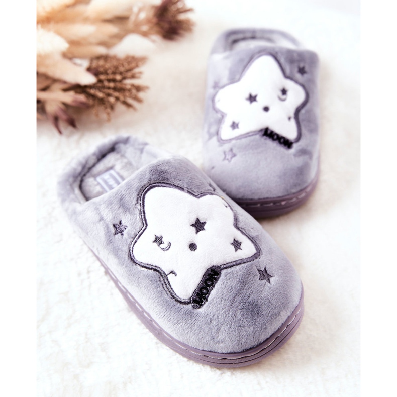 WJ1 Chaussons Chauds Enfant Etoiles Gris Nella blanche 1