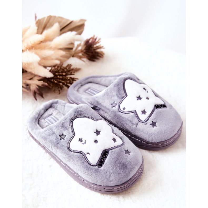 WJ1 Chaussons Chauds Enfant Etoiles Gris Nella blanche 2