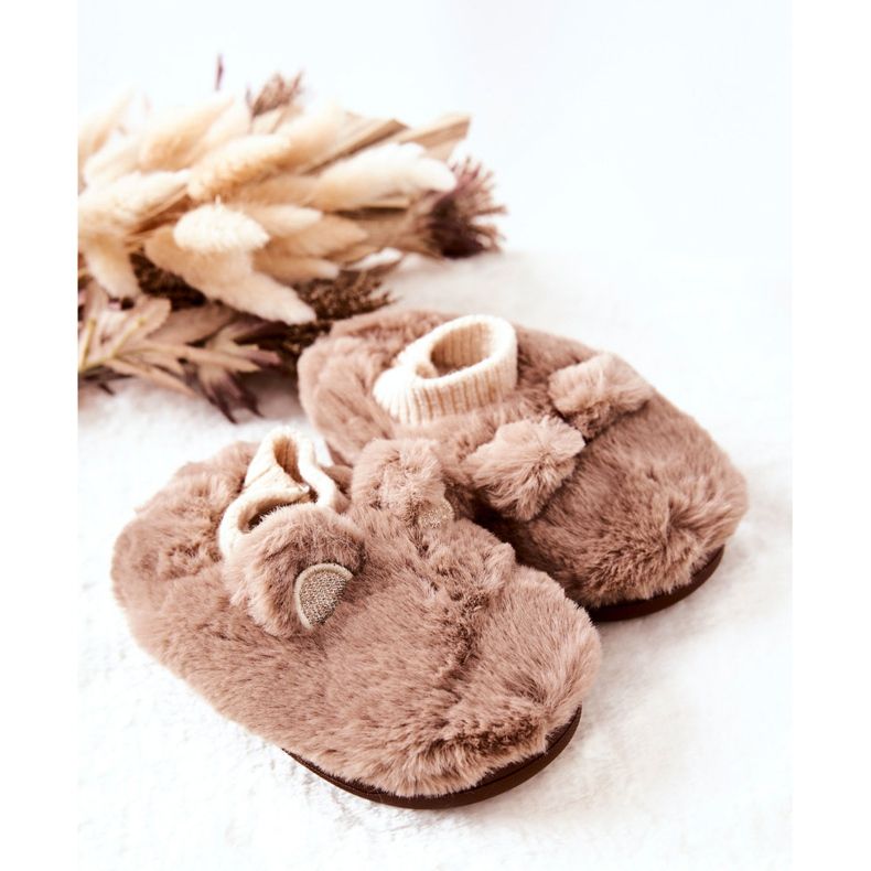 WJ1 Chaussons Chauds Avec Dessi Marron Côtelé beige brun 1