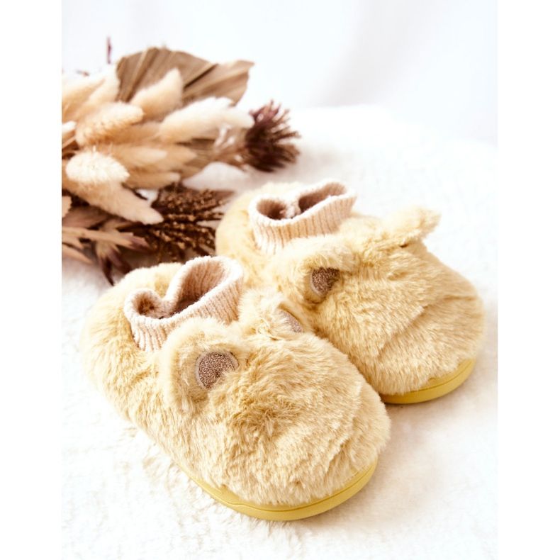 Chaussons Chauds Avec Dessi Jaune Côtelé beige 1