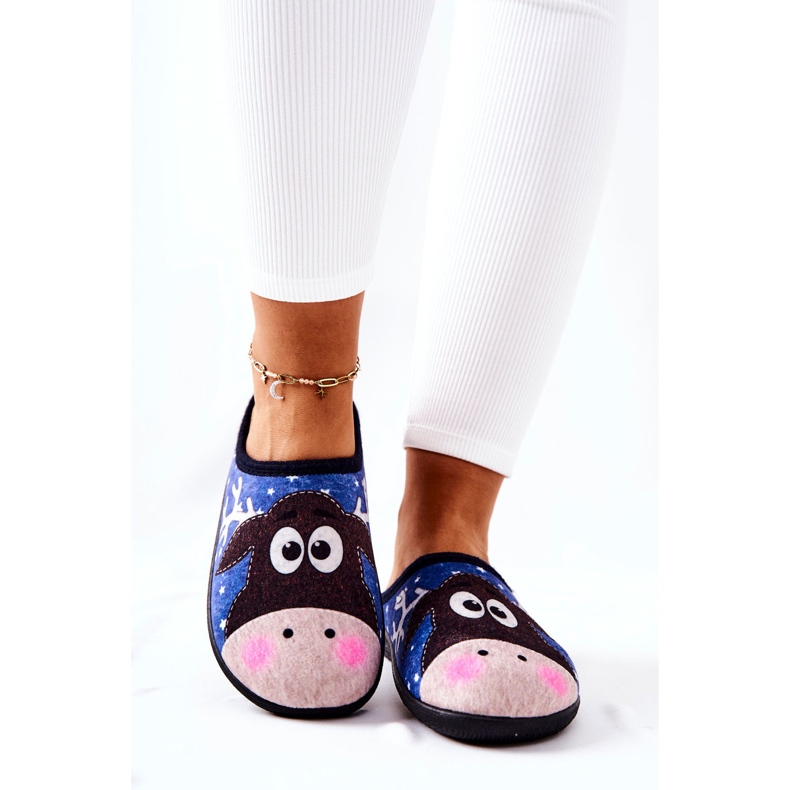 Chaussons chauds Motif renne Bleu Elodie 2