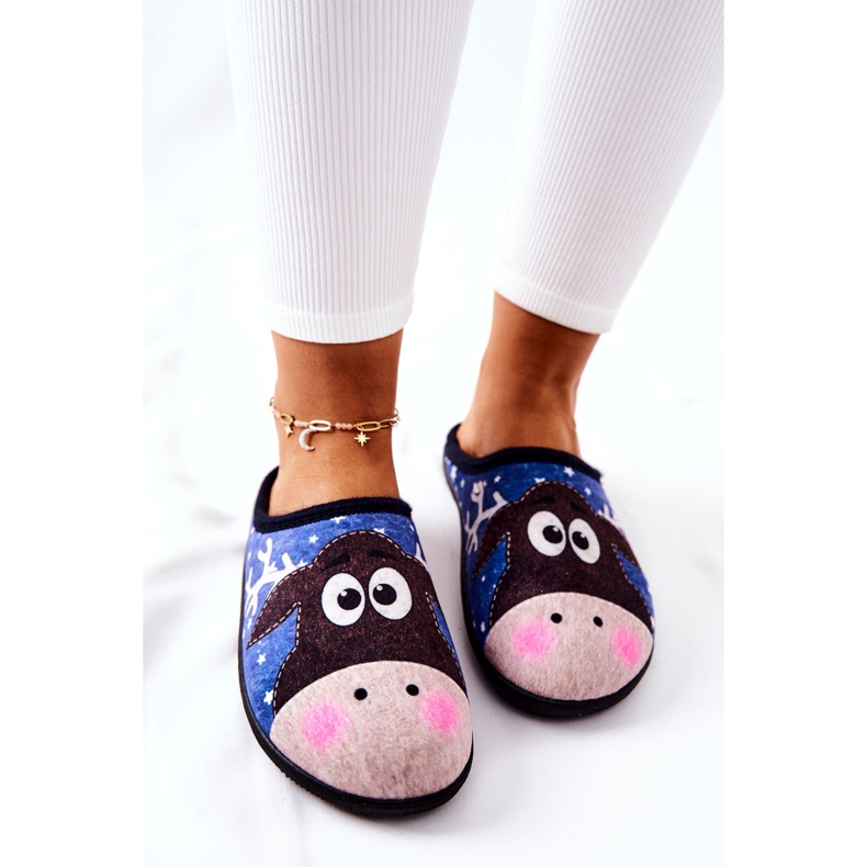 Chaussons chauds Motif renne Bleu Elodie 1