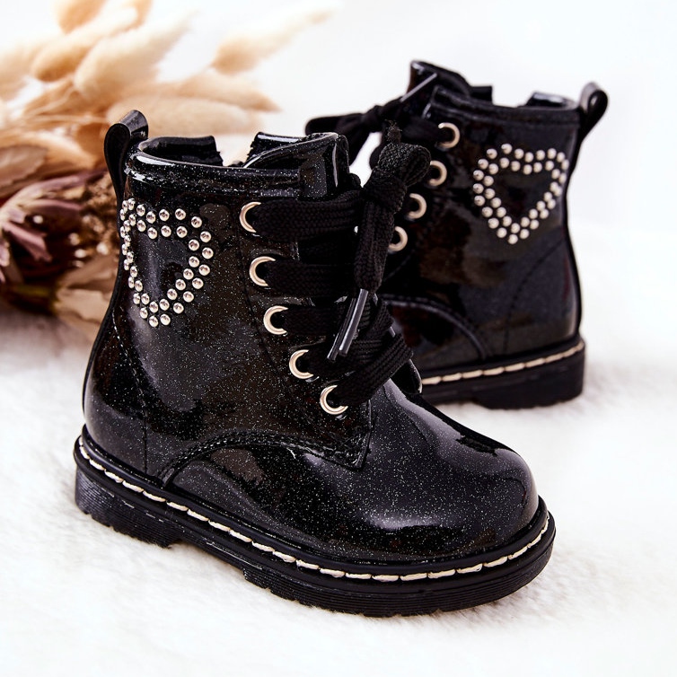 WT1 Chaussons Enfant Noir Brillant Laqué 2
