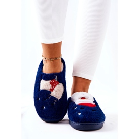 WJ1 Chaussons de Noël Père Noël et renne bleu marine 2